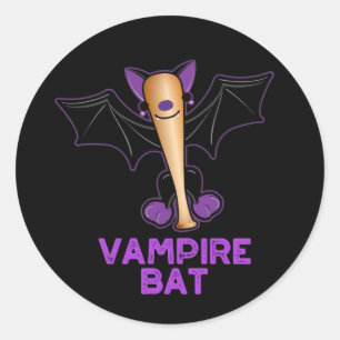 Vampire Bat Funny Baseball Pun Dark BG Classic Round Sticker