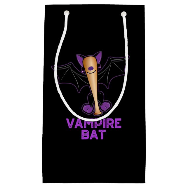Vampire Bat Funny Baseball Pun Dark BG Small Gift Bag (Front)