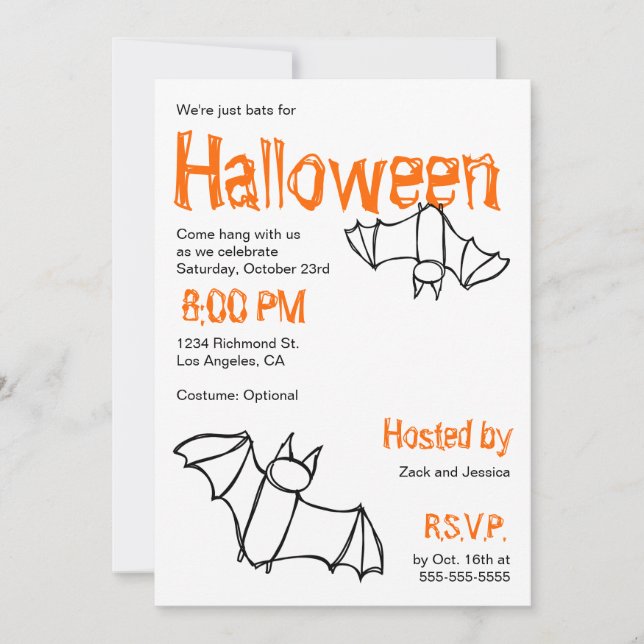 Vampire Bat Halloween Party Invitation (Front)