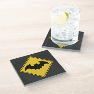 Vampire Bat Warning Halloween Glass Coaster