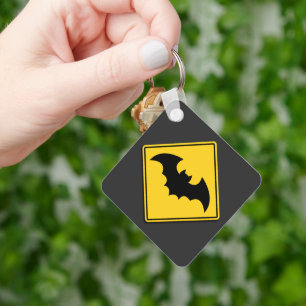 Vampire Bat Warning Halloween Keychain