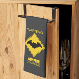 Vampire Bat Warning Halloween Kitchen Towel