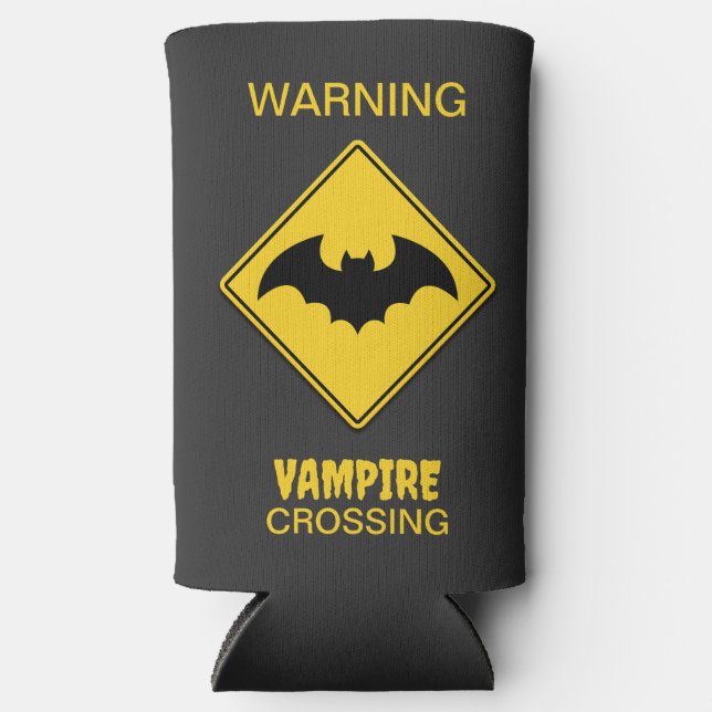 Vampire Bat Warning Halloween Seltzer Can Cooler (Front)