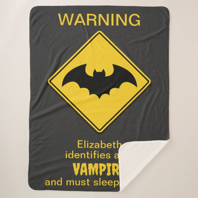 Vampire Bat Warning Halloween Sherpa Blanket (Front)