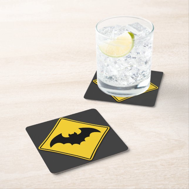 Vampire Bat Warning Halloween Square Paper Coaster (Insitu)
