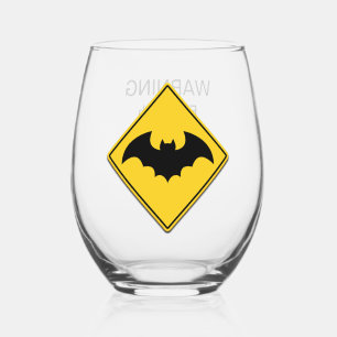 Vampire Bat Warning Halloween Stemless Wine Glass