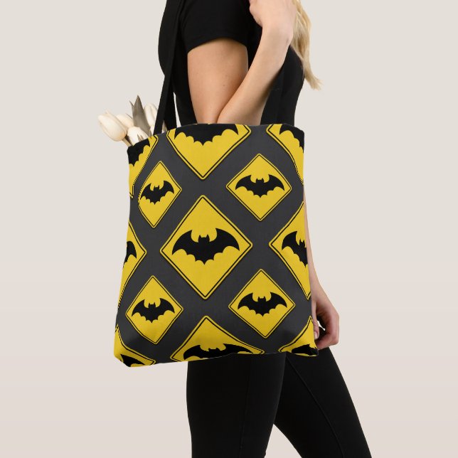 Vampire Bat Warning Halloween Tote Bag (Close Up)