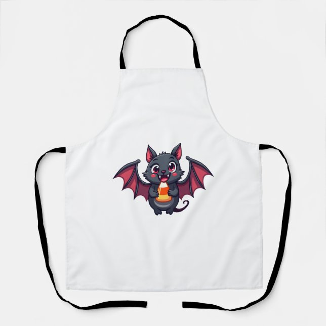 Vampire Bat with Candy – Cute Halloween T-Shirt Apron (Front)