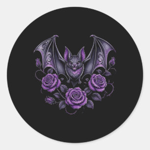 Vampire Bat With Purple Roses Gothic Aesthetic Classic Round Sticker