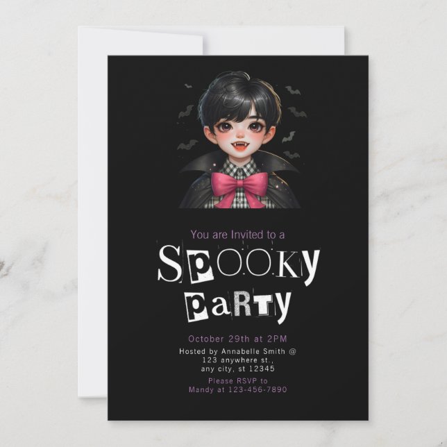 Vampire Bats Bow Tie Modern Minimalist Halloween Invitation (Front)