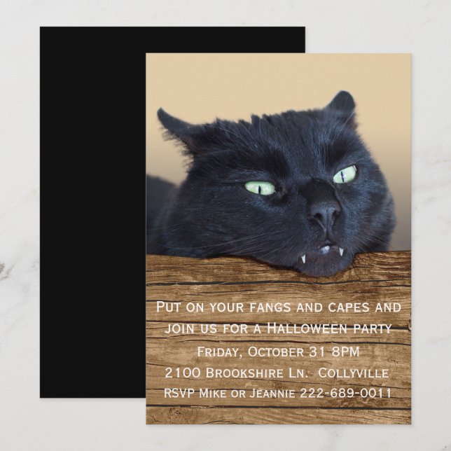 Vampire Black Cat Halloween Party Invitation (Front/Back)