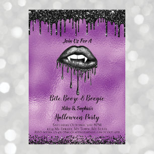 Vampire Black Glitter Lips Adult Halloween Purple  Invitation