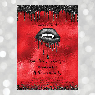 Vampire Black Glitter Lips Adult Halloween Red Invitation