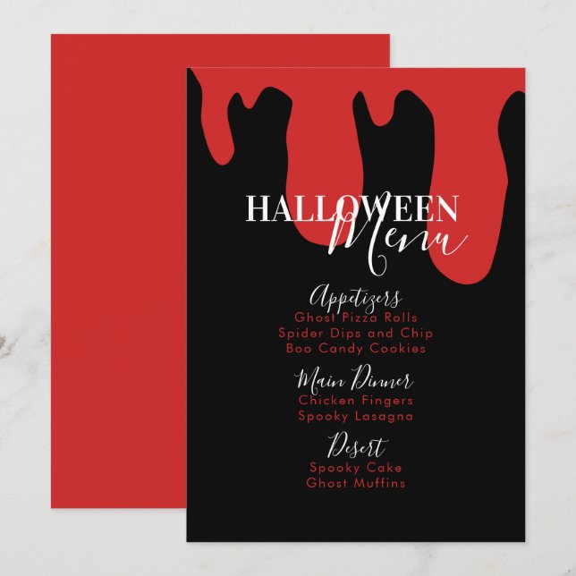 Vampire Blood Halloween Birthday Party Menu (Front/Back)