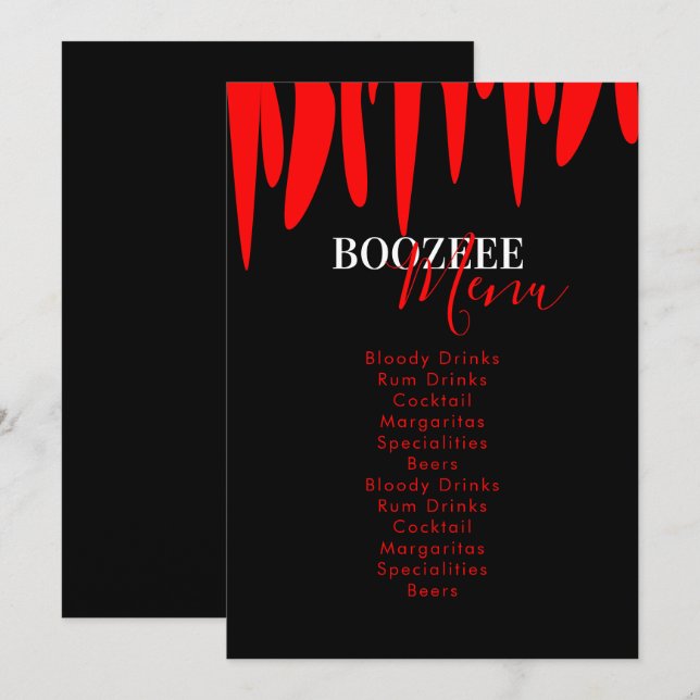 Vampire Blood Halloween Party Boire Menu (Devant / Derrière)