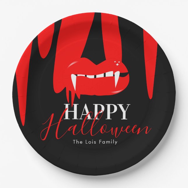 Vampire Blood Lips Halloween Birthday Party   Paper Plate (Front)