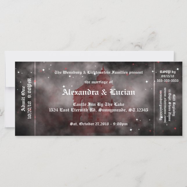 Vampire Castle Gothic Wedding Ticket Invitations (Front)