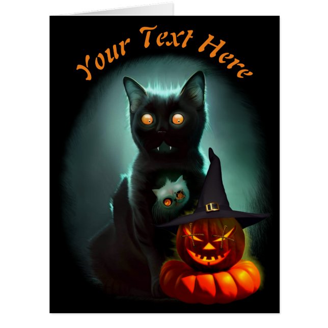 Vampire Cat and Wizard Pumpkin Halloween Surreal  (Front)
