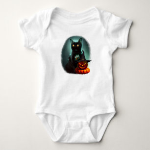 Vampire Cat and Wizard Pumpkin Halloween Surreal   Baby Bodysuit