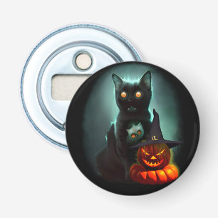 Vampire Cat and Wizard Pumpkin Halloween Surreal Bottle Opener