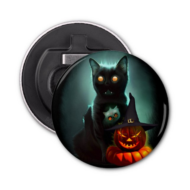 Vampire Cat and Wizard Pumpkin Halloween Surreal  Bottle Opener (Front)