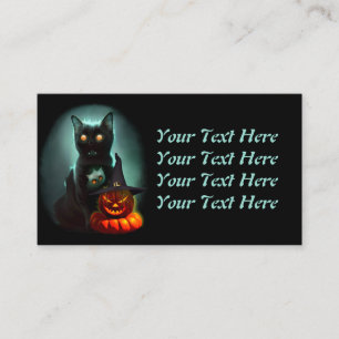 Vampire Cat and Wizard Pumpkin Halloween Surreal   Business Card