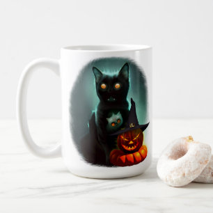 Vampire Cat and Wizard Pumpkin Halloween Surreal  Coffee Mug
