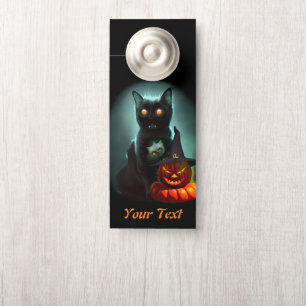 Vampire Cat and Wizard Pumpkin Halloween Surreal  Door Hanger