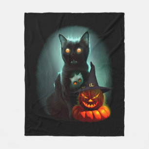 Vampire Cat and Wizard Pumpkin Halloween Surreal   Fleece Blanket