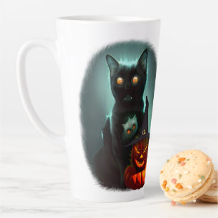 Vampire Cat and Wizard Pumpkin Halloween Surreal  Latte Mug