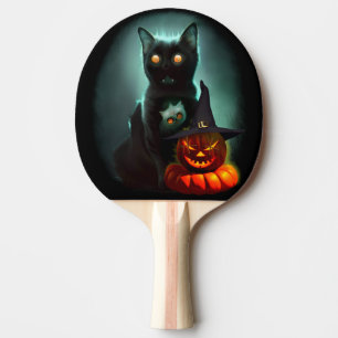 Vampire Cat and Wizard Pumpkin Halloween Surreal Ping Pong Paddle