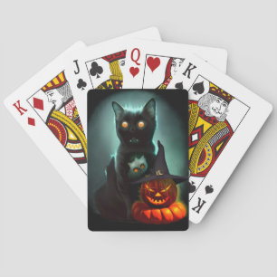 Vampire Cat and Wizard Pumpkin Halloween Surreal Playing Cards