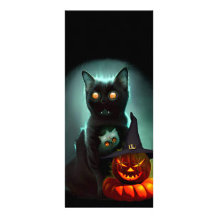 Vampire Cat and Wizard Pumpkin Halloween Surreal Rack Card