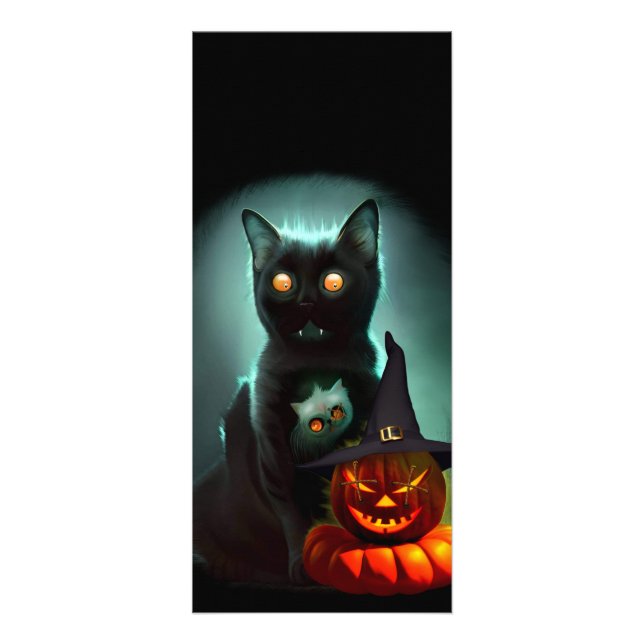 Vampire Cat and Wizard Pumpkin Halloween Surreal   Rack Card (Front)