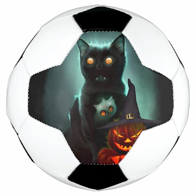 Vampire Cat and Wizard Pumpkin Halloween Surreal   Soccer Ball (Front)