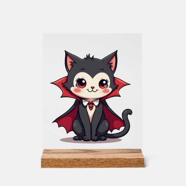 Vampire Cat � Cute Halloween Pet Tee Acrylic Sign (Front)