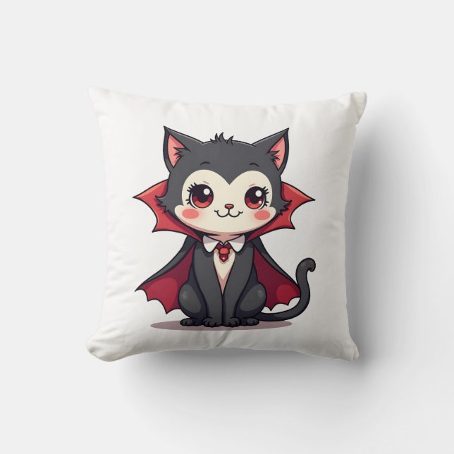 Vampire Cat � Cute Halloween Pet Tee Throw Pillow (Front)