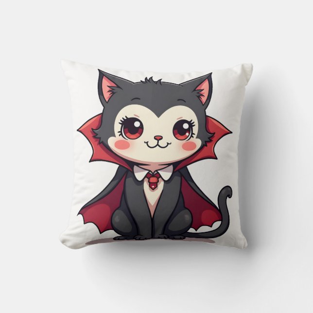 Vampire Cat � Cute Halloween Pet Tee Throw Pillow (Front)