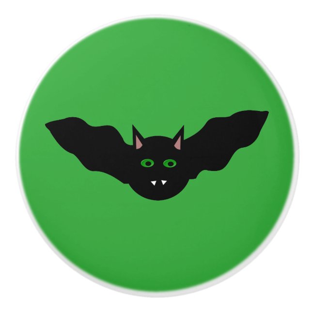 Vampire Cat Faced Bat Halloween Ceramic Knob (Front)