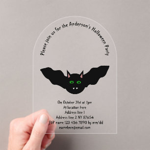 Vampire Cat Faced Bat Halloween Custom Acrylic Invitations