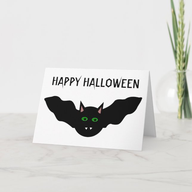 Vampire Cat Faced Bat Halloween Custom Card (Front)
