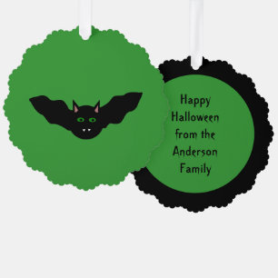 Vampire Cat Faced Bat Halloween Custom Ornament Card