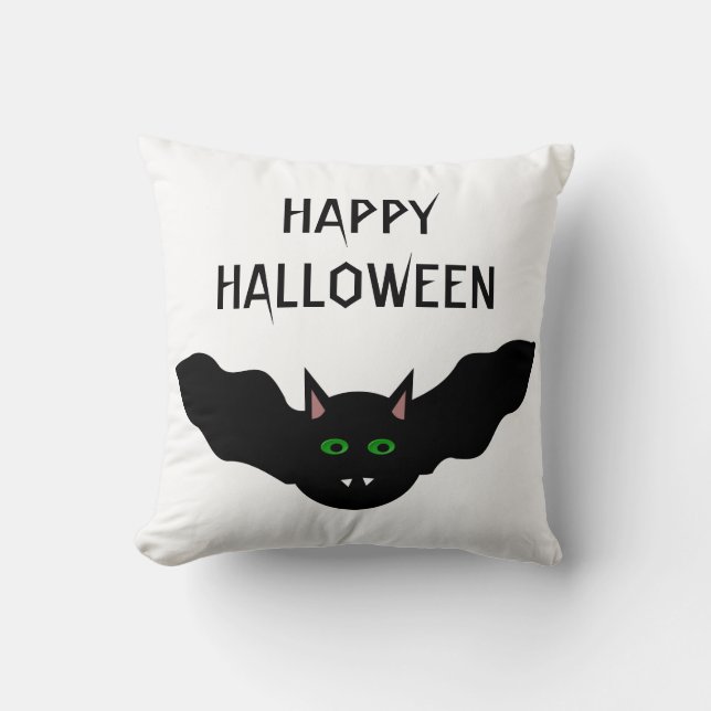 Vampire Cat Faced Bat Halloween Customizable Pillo Throw Pillow (Front)