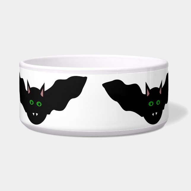 Vampire Cat Faced Bat Halloween Dog Bowl (Front)
