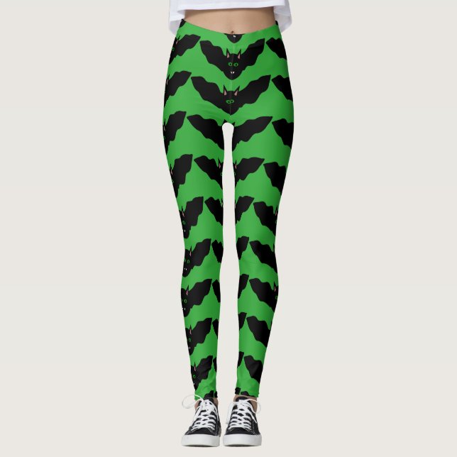 Vampire Cat Faced Bat Halloween Leggings (Front)