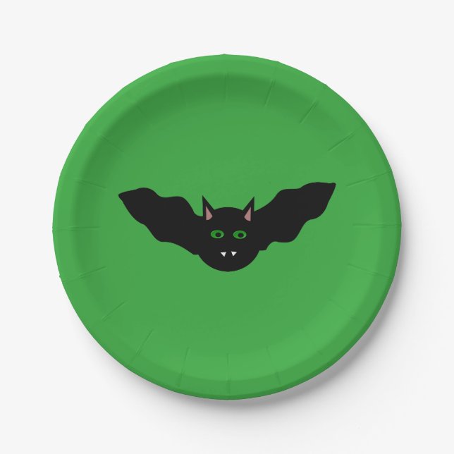 Vampire Cat Faced Bat Halloween Paper Party Plates (Front)
