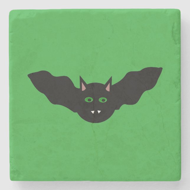 Vampire Cat Faced Bat Halloween Stone Coaster (Front)