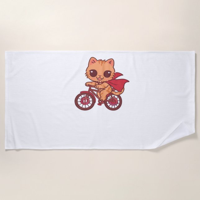 Vampire Cat on Halloween Bike Ride – Cute Spooky K Beach Towel (Front)