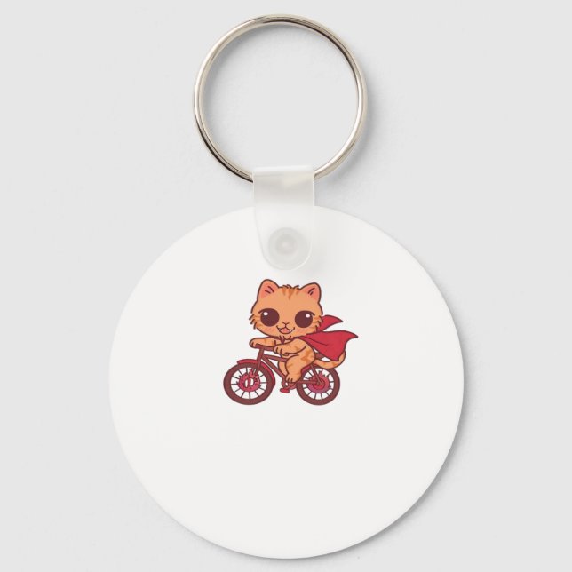 Vampire Cat on Halloween Bike Ride � Cute Spooky K Keychain (Front)