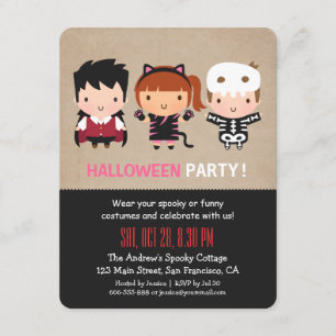Vampire Cat Skeleton Halloween Party Invitations